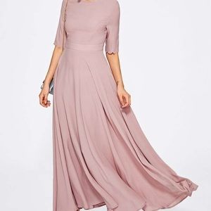 Blush Pink Long Bridesmaid Dress 3/4 Sleeve